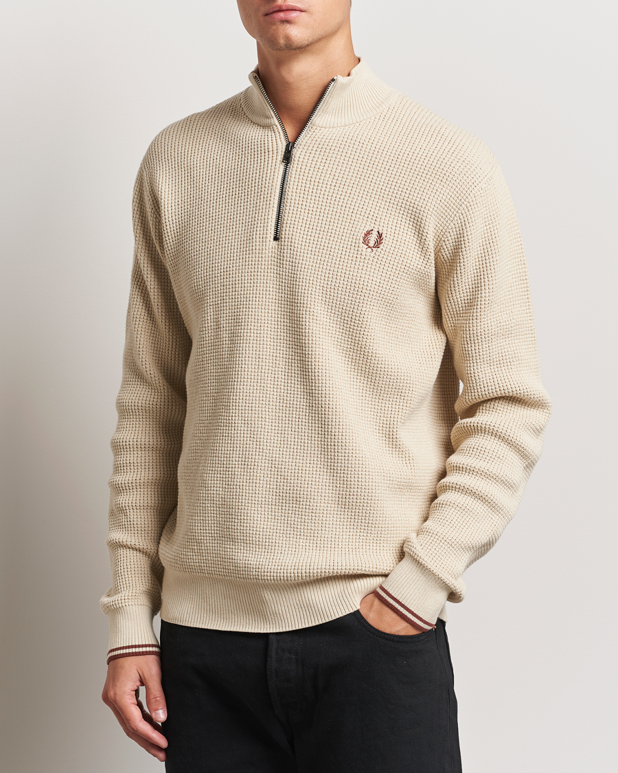 Homme |  | Fred Perry | Waffle Stitch Half Zip Oatmeal