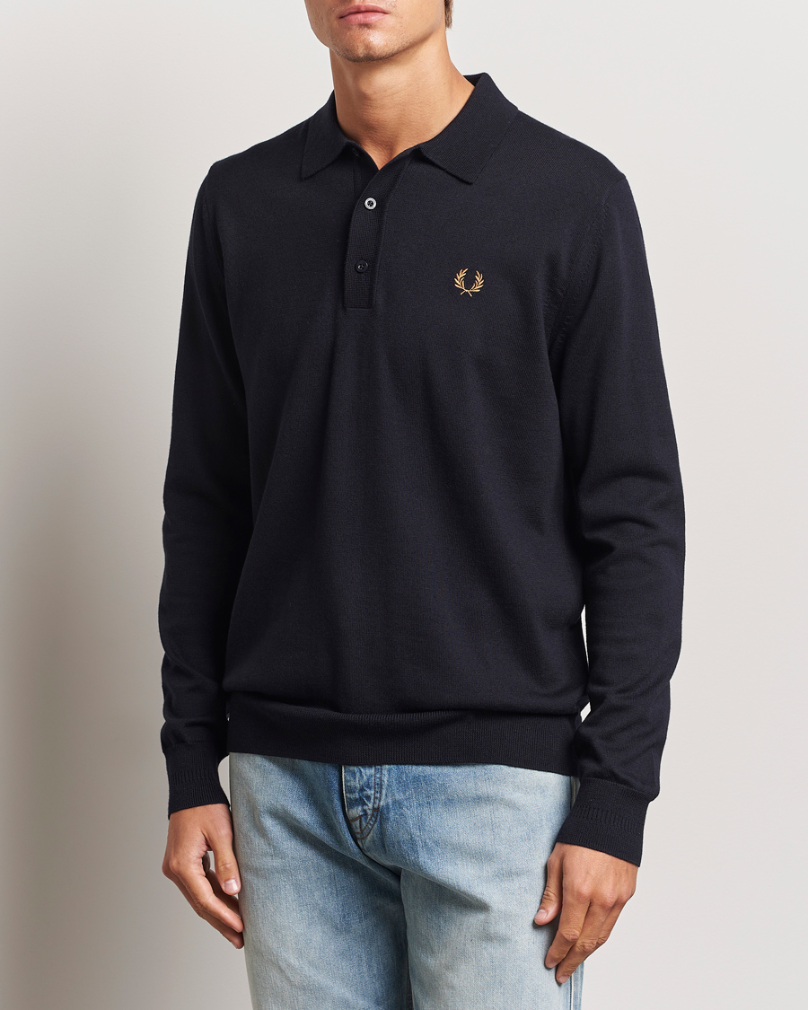 Homme |  | Fred Perry | Knitted Long Sleeve Polo Navy