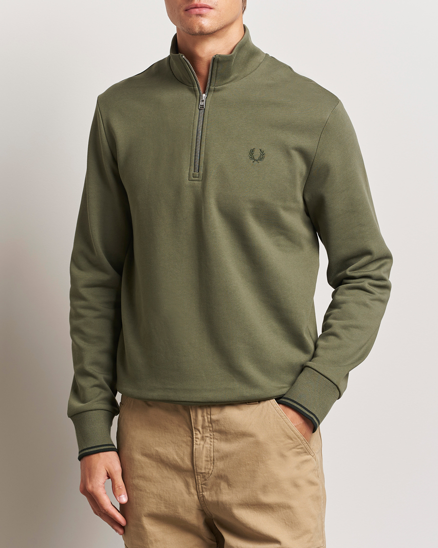 Homme |  | Fred Perry | Half Zip Sweatshirt Laurel Green