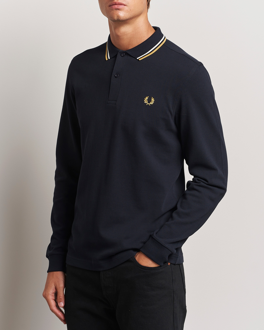 Homme |  | Fred Perry | Twin Tipped Long Sleeve Polo Shirt Navy