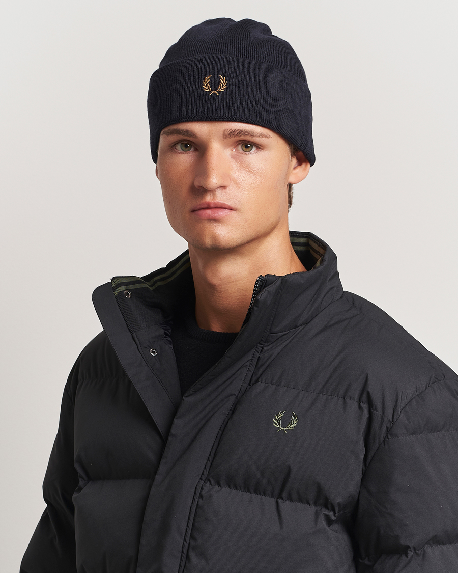 Homme |  | Fred Perry | Merino Wool Beanie Navy