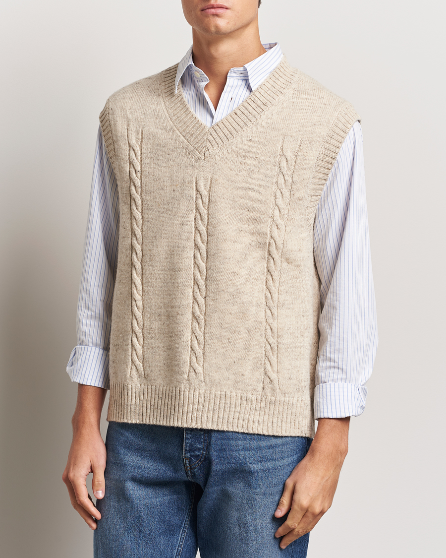 Homme |  | GANT | Cable Knitted V-Neck Vest Seed Melange