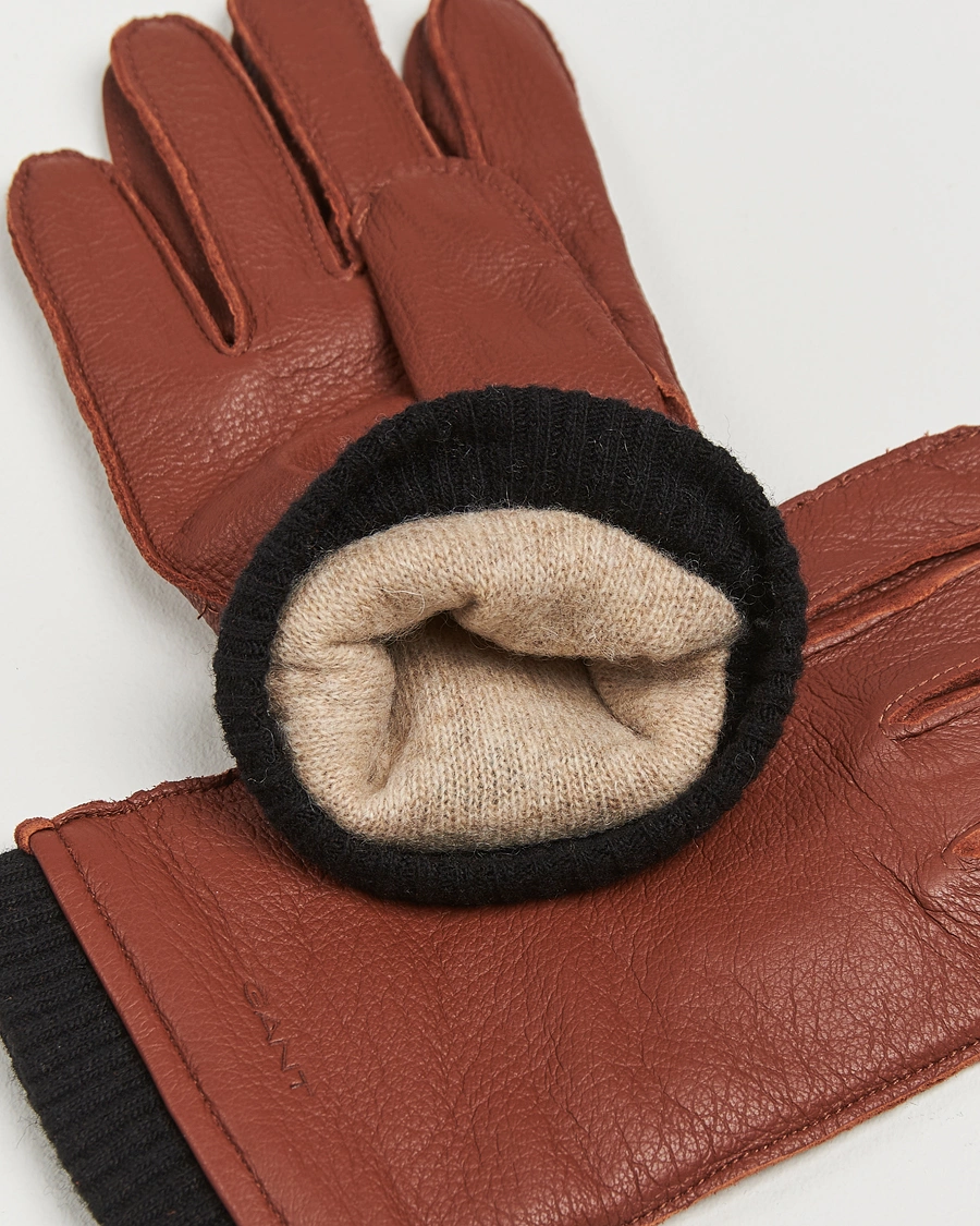 Homme |  | GANT | Cashmere Lined Leather Gloves Cognac Brown