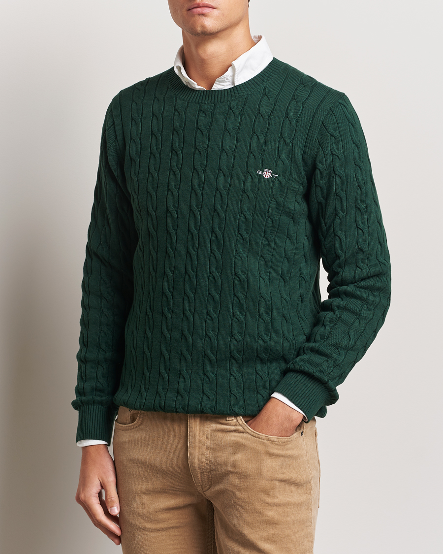 Homme |  | GANT | Cotton Cable Crew Neck Tartan Green