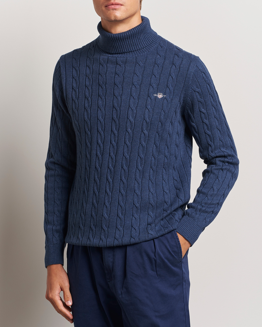 Homme |  | GANT | Cotton Cable Turtle Neck Dark Jeans Blue Melange