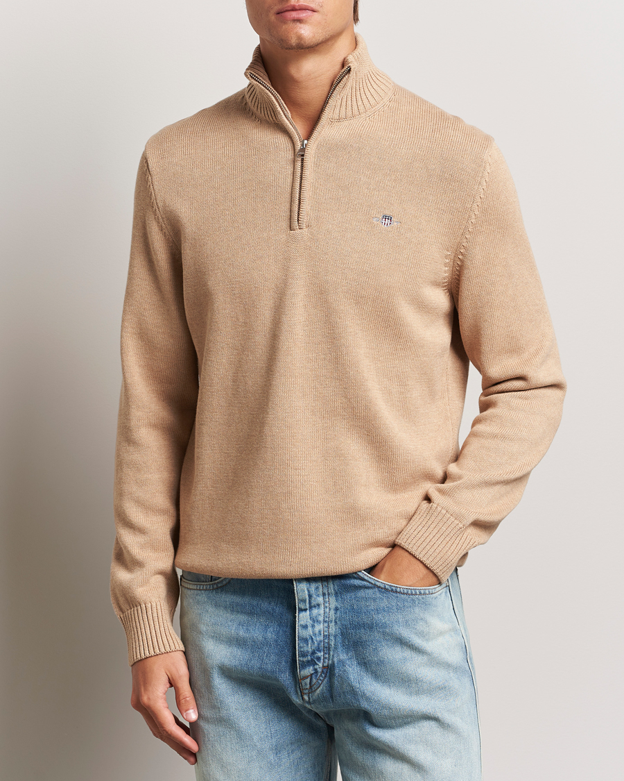 Homme |  | GANT | Cotton Half Zip Khaki Melange