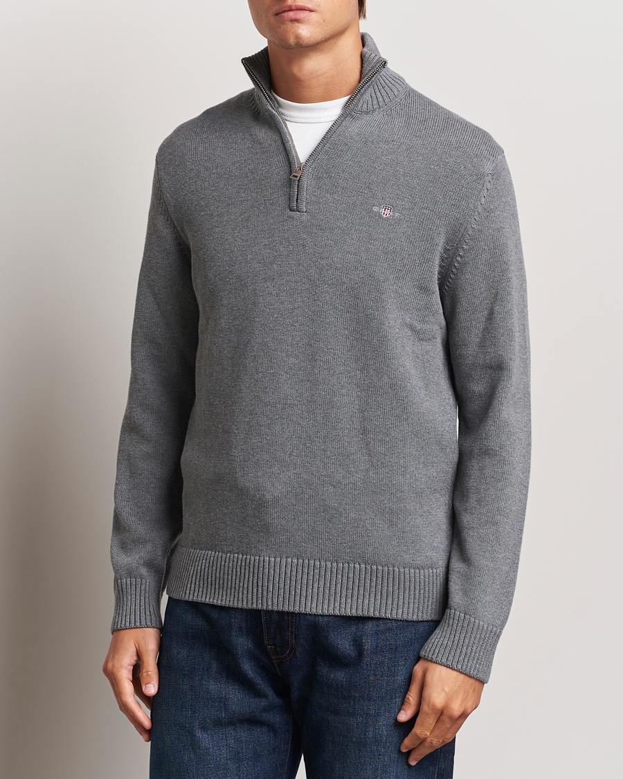 Homme |  | GANT | Cotton Half Zip Dark Grey Melange