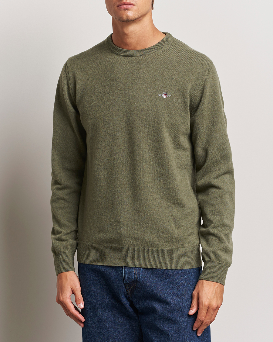 Homme |  | GANT | Lambswool Crew Neck Pullover Juniper Green