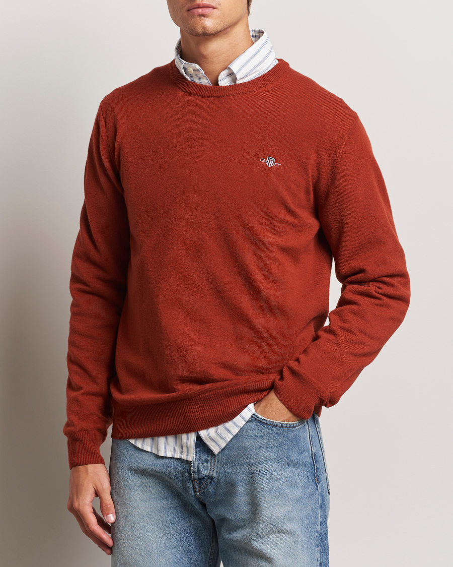 Homme |  | GANT | Lambswool Crew Neck Pullover Iron Red