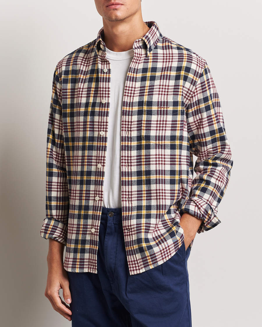 Homme |  | GANT | Regular Flannel Plaid Shirt Cream