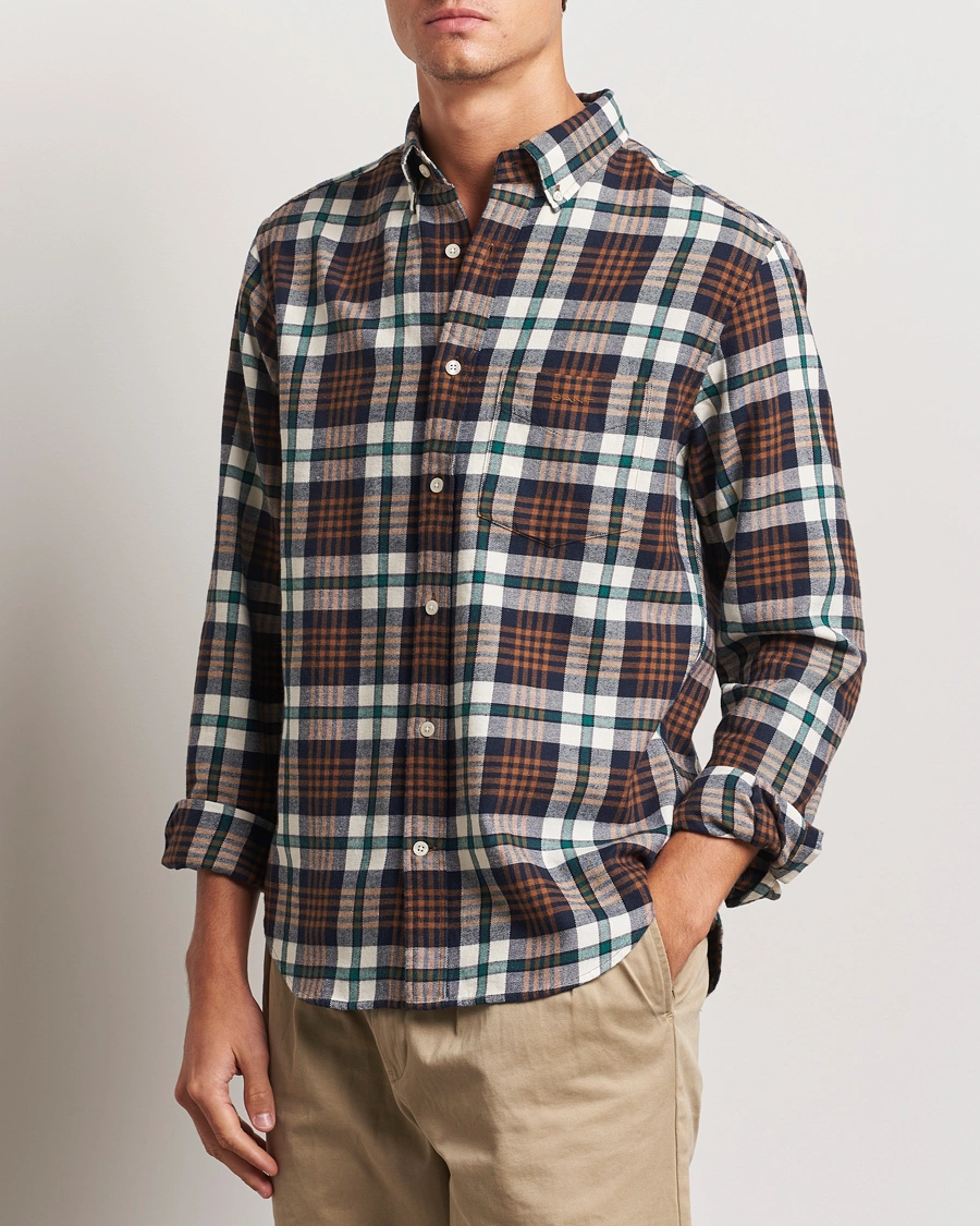 Homme |  | GANT | Regular Flannel Plaid Shirt Cacao Brown