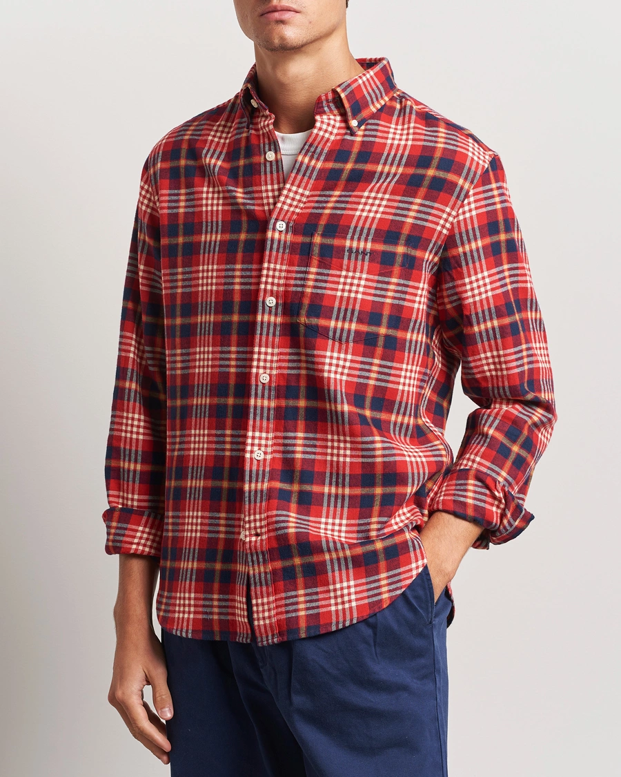 Homme |  | GANT | Regular Flannel Plaid Shirt Ruby Red