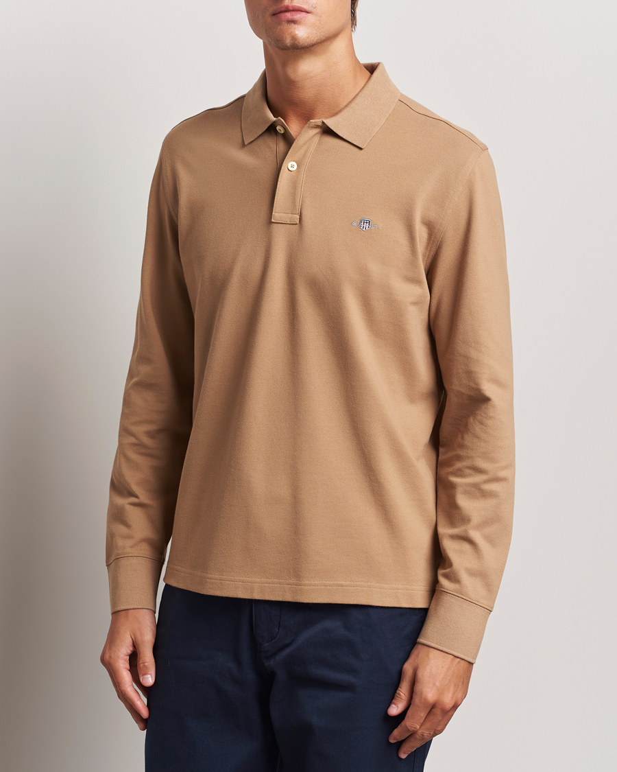 Homme | Polos À Manches Longues | GANT | Regular Shield Pique Polo Warm Khaki