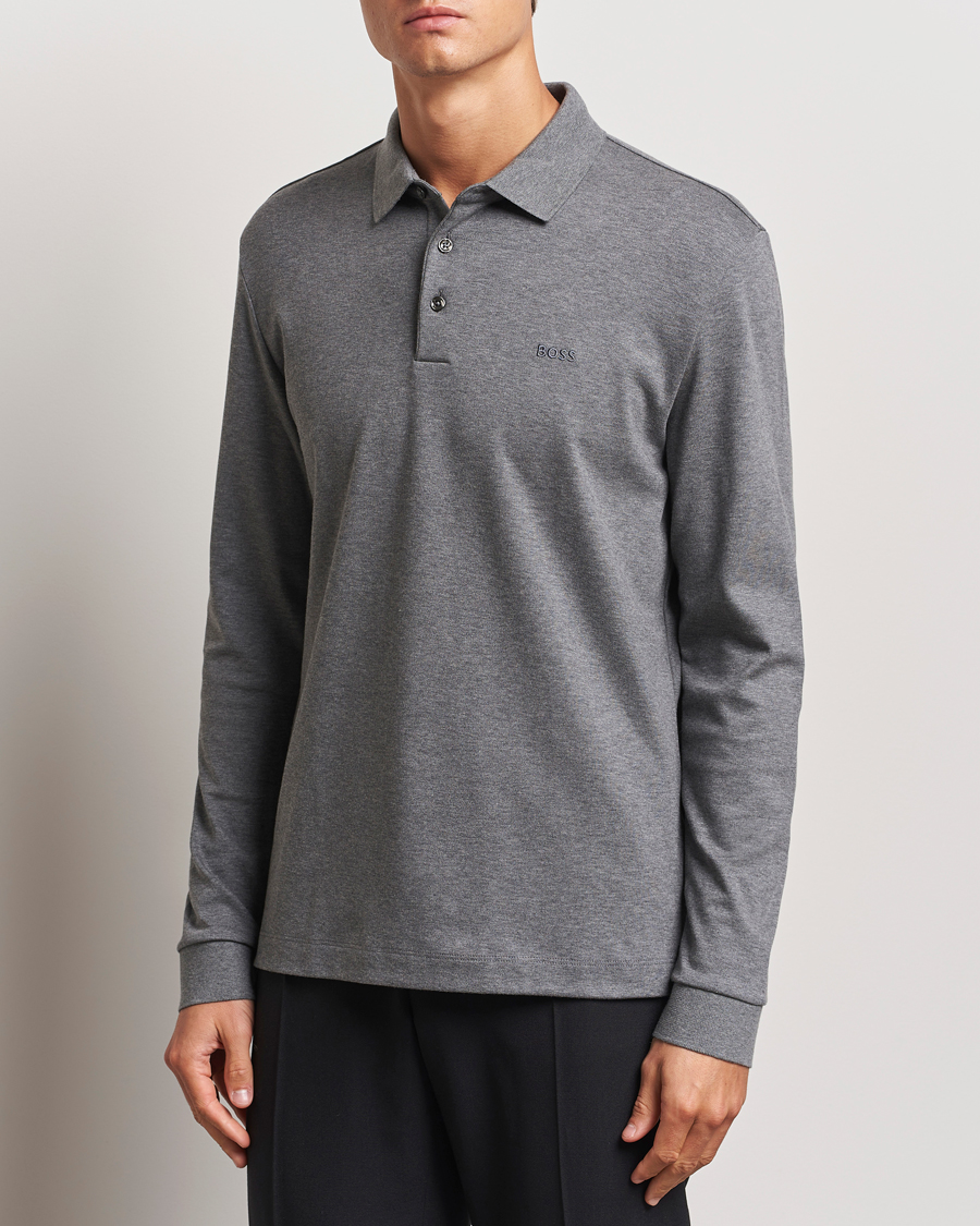 Homme |  | BOSS BLACK | Pado Mercerized Long Sleeve Polo Medium Grey