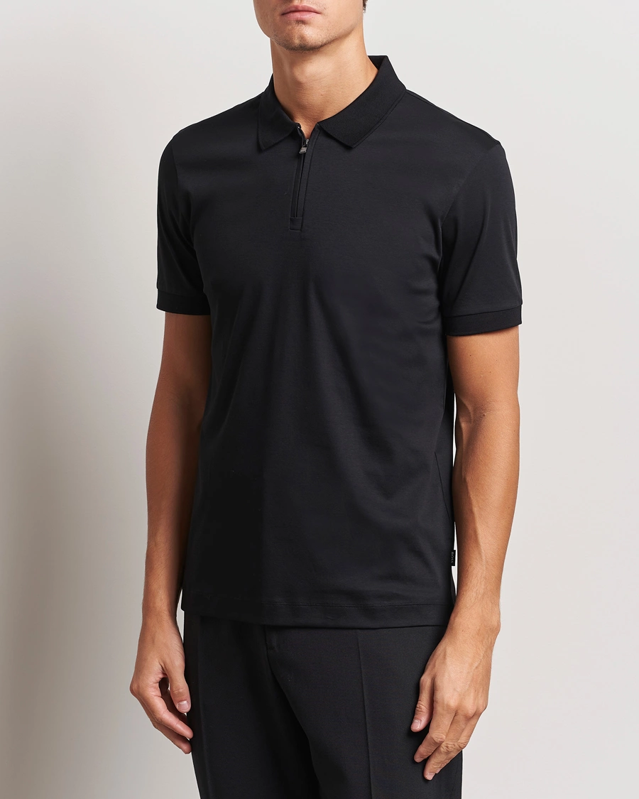 Homme |  | BOSS BLACK | Paras Mercerized Half Zip Polo Black