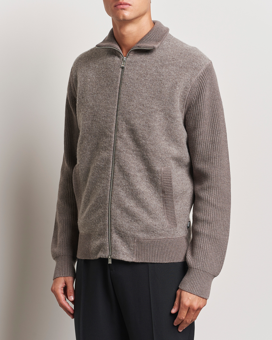 Homme |  | BOSS BLACK | Emeraviglio Wool/Cotton Full Zip Dark Beige