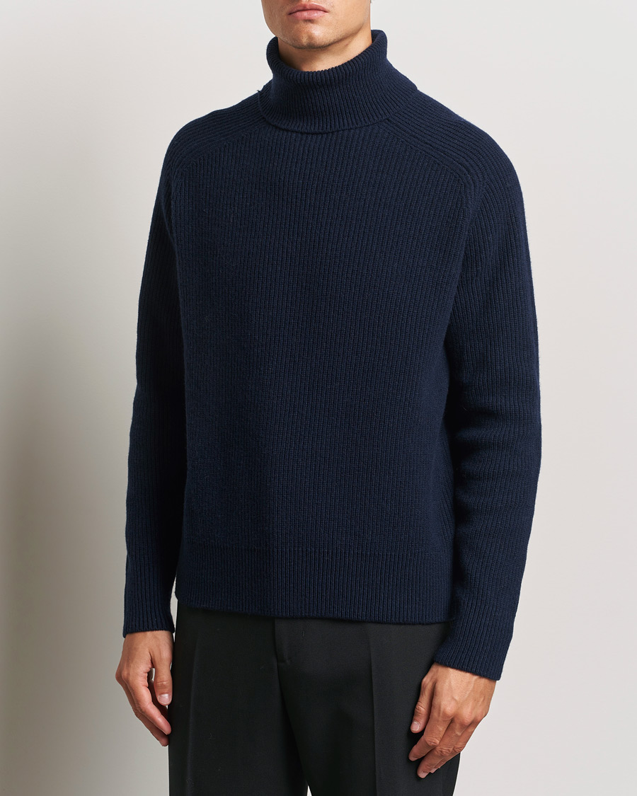 Homme | Pulls à col roulé | BOSS BLACK | Evento Wool Rib Knitted Polo Dark Blue