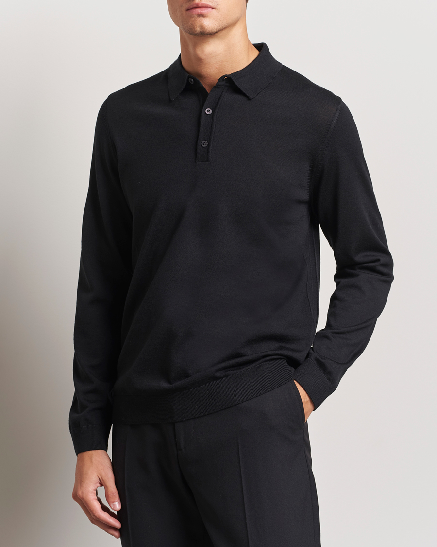 Homme |  | BOSS BLACK | Lancione Merino Knitted Polo Black