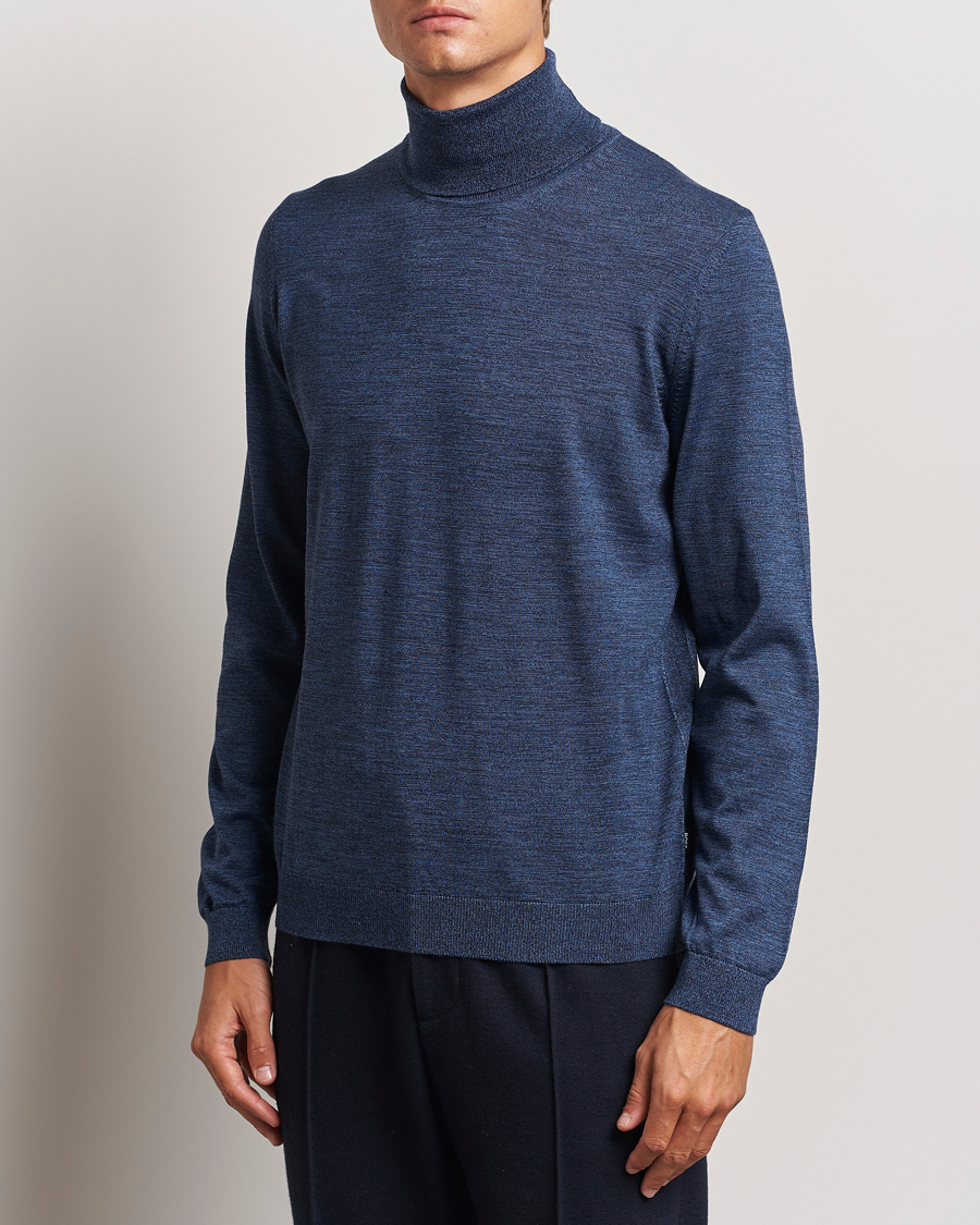 Homme | Pulls à col roulé | BOSS BLACK | Musso Merino Knitted Polo Bright Blue