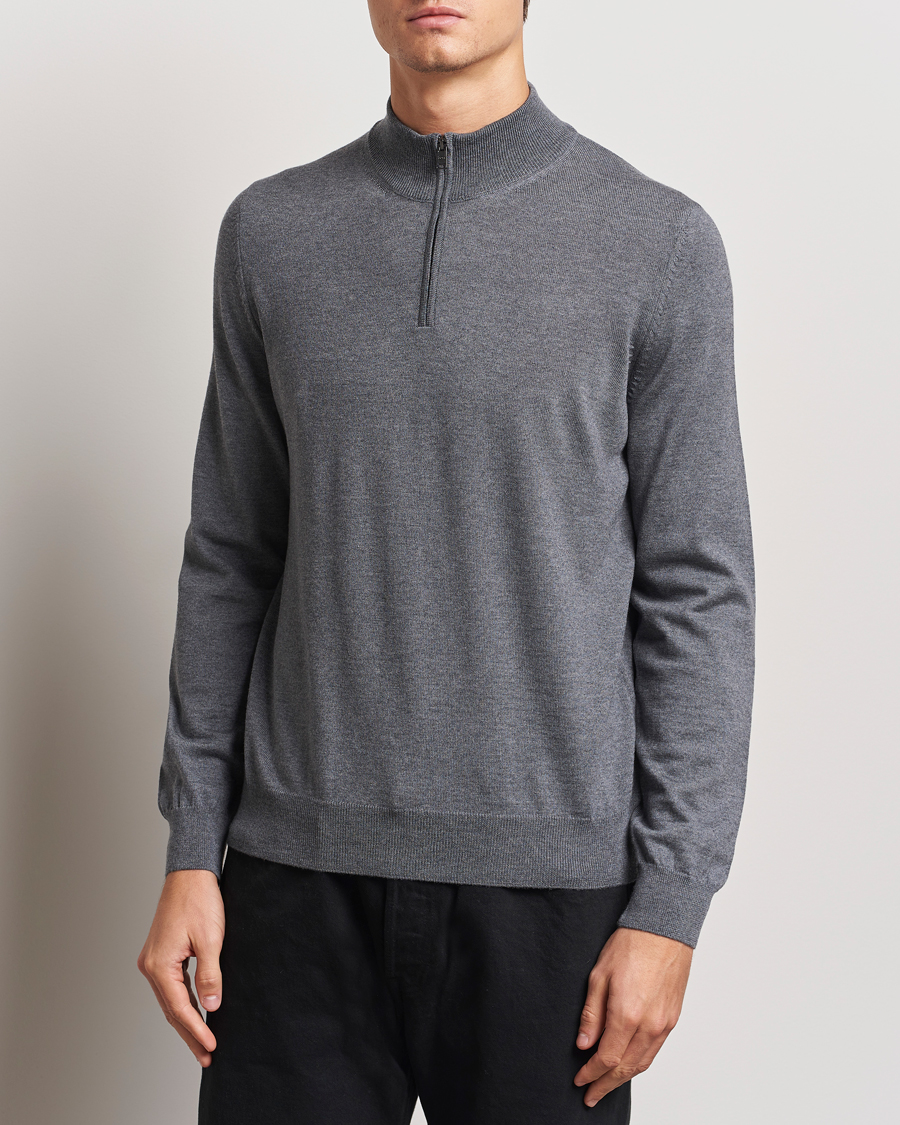 Homme |  | BOSS BLACK | Ebenji Merino Knitted Half Zip Medium Grey