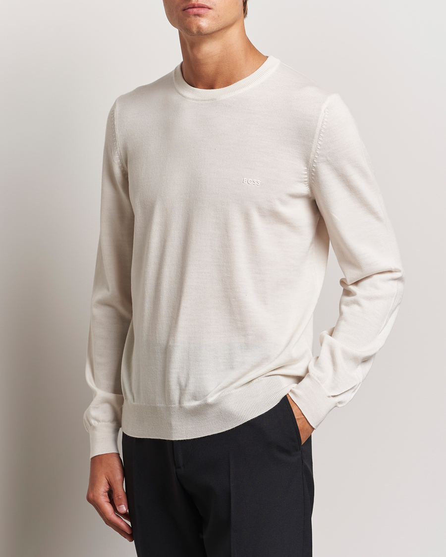 Homme |  | BOSS BLACK | Botto Merino Knitted Pullover Open White