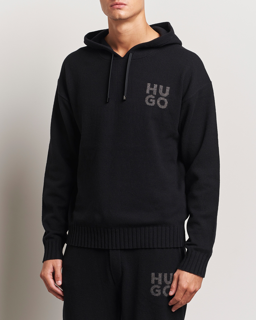 Homme |  | HUGO | San Henry Wool Knitted Hoodie Black