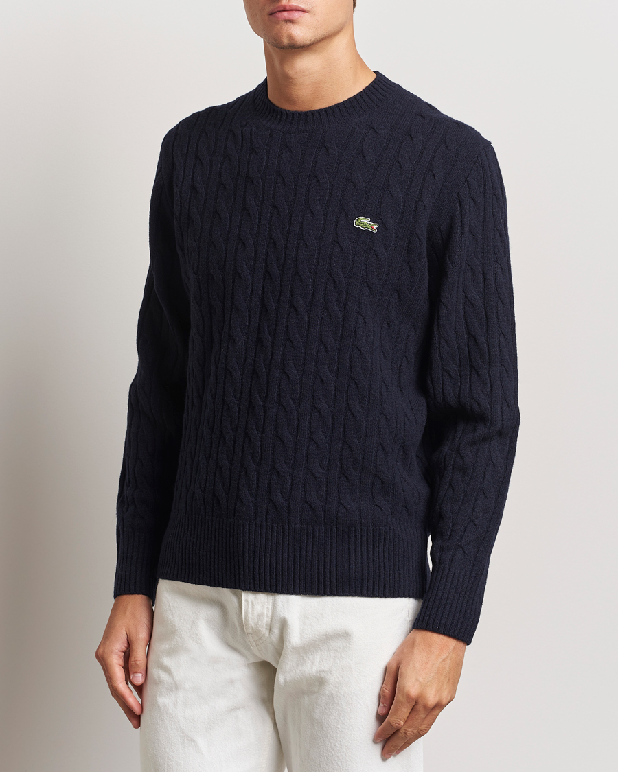 Homme |  | Lacoste | Carded Wool Cable Crew Neck Navy