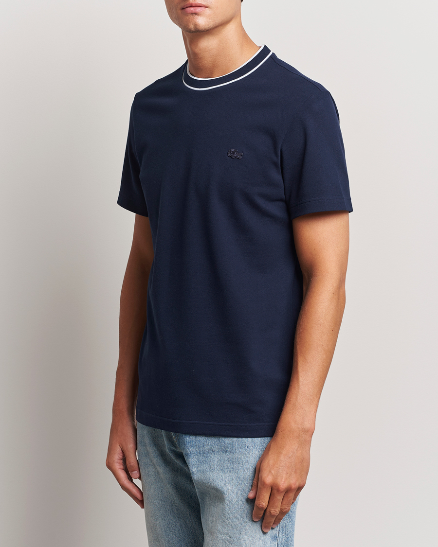 Homme |  | Lacoste | Contrast Rib Piqué T-Shirt Navy