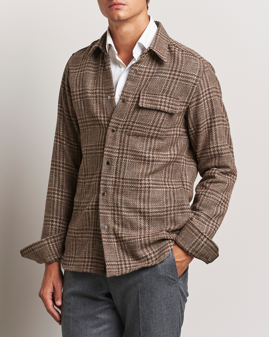 Homme |  | Kiton | Wool Check Overshirt Brown Check