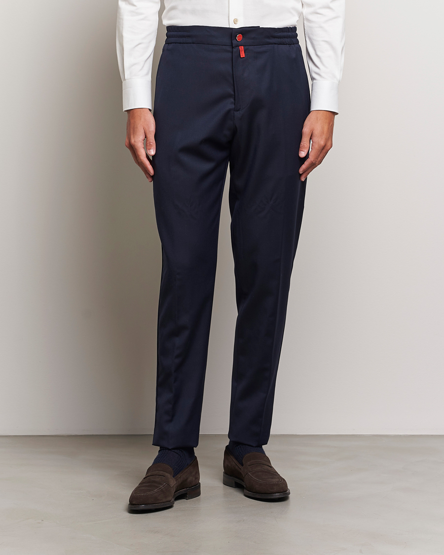 Homme |  | Kiton | Wool Stretch Drawstring Trousers Navy