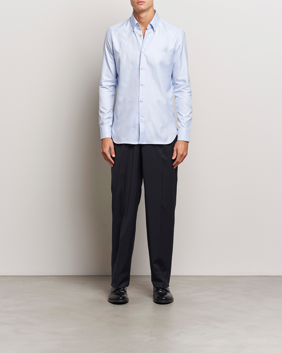 Homme |  | Kiton | Slim Fit Button Down Oxford Shirt Light Blue