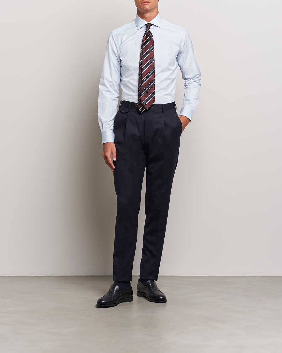 Homme | Luxury Brands | Brioni | Slim Fit Striped Dress Shirt Light Blue