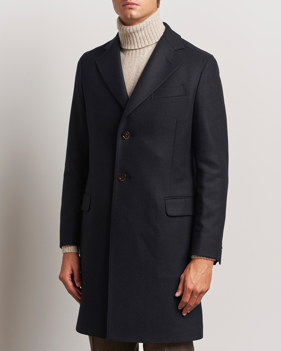 Homme |  | Boglioli | Herringbone Wool Coat Navy