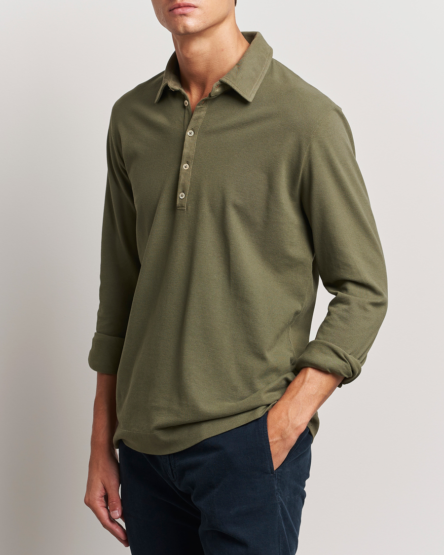 Homme |  | Massimo Alba | Ischia Cotton/Cashmere Long Sleeve Polo Military