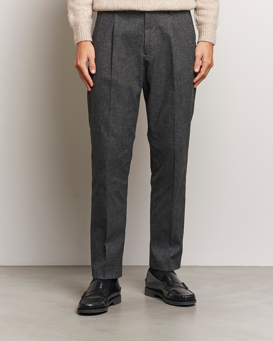 Homme |  | NN07 | Bill Pleated Brushed Cotton Trousers Black Melange