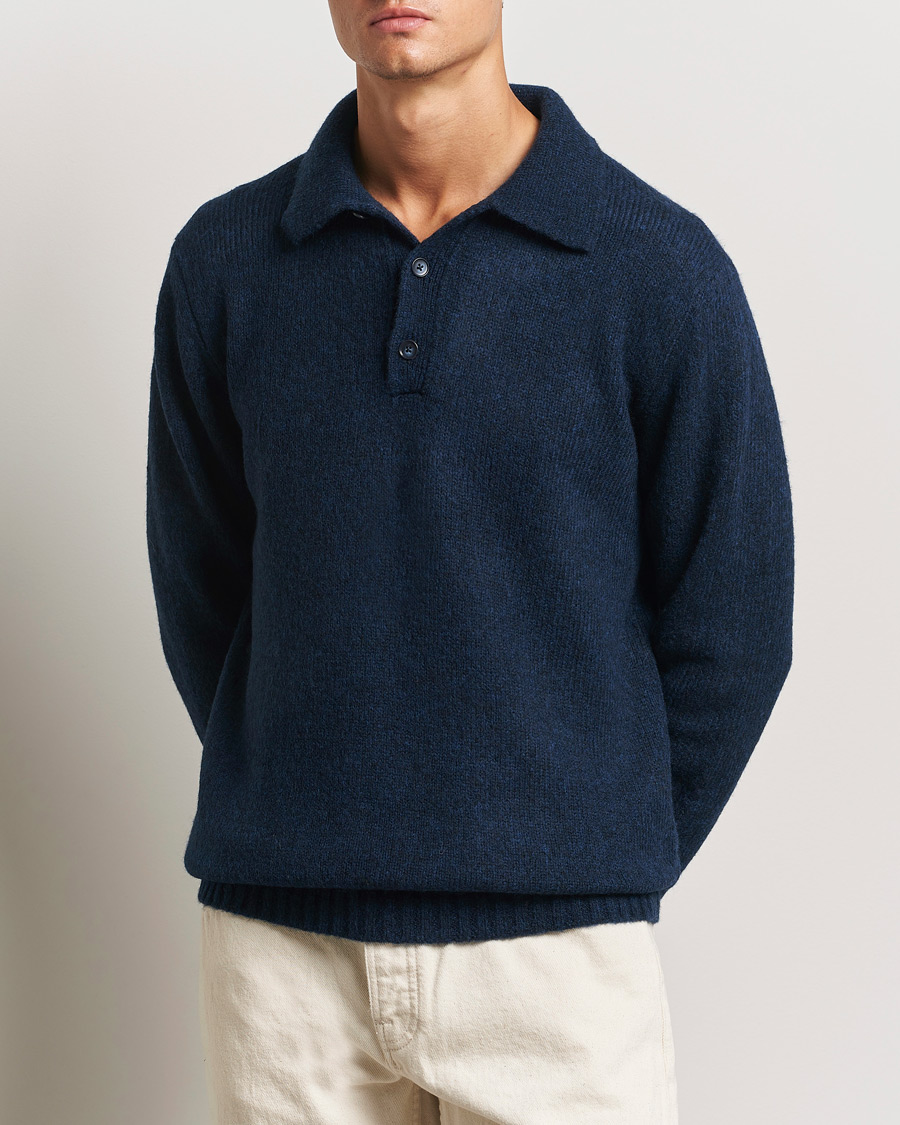 Homme |  | NN07 | Lee Brushed Wool Polo Navy Blue