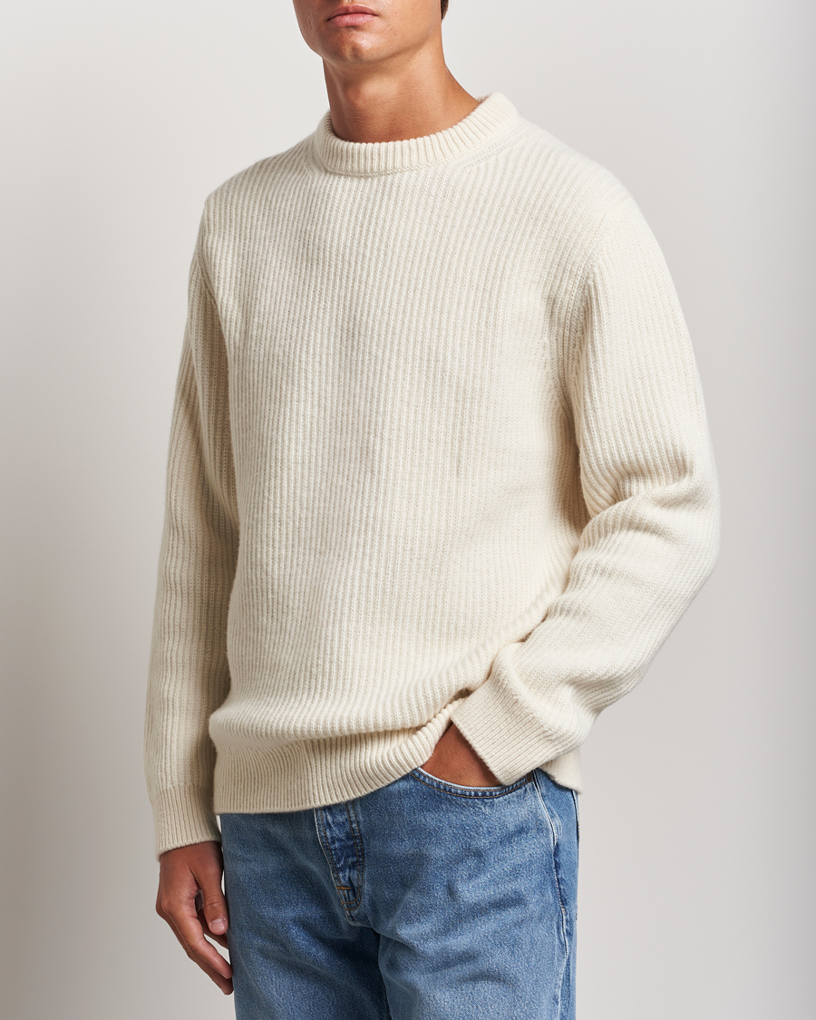 Homme |  | Nudie Jeans | August Wool Rib Knitted Sweater Off White