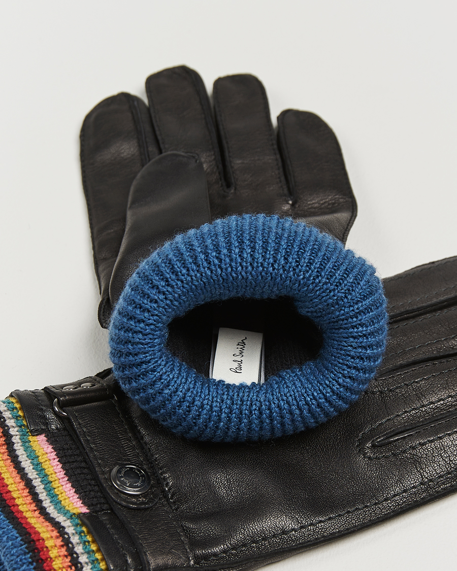 Homme |  | Paul Smith | Signature Stripe Cuff Leather Glove Black