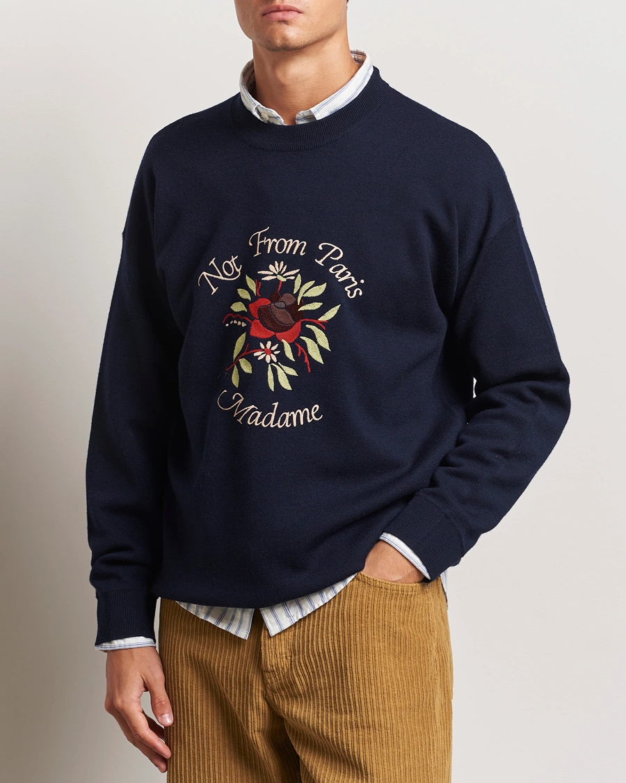 Homme |  | Drôle de Monsieur | Flower Slogan Pullover Dark Navy