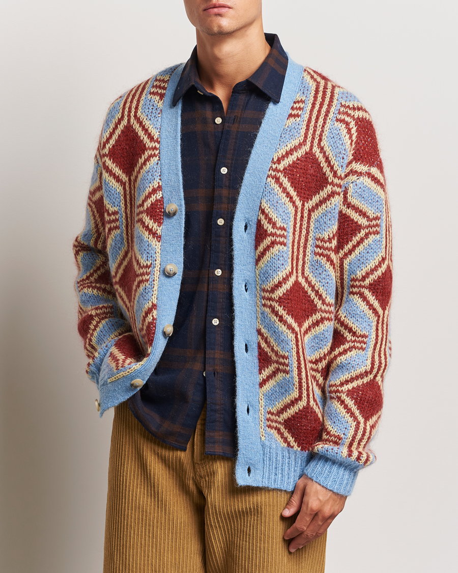 Homme |  | Drôle de Monsieur | Geometric Mohair Cardigan Red/Blue