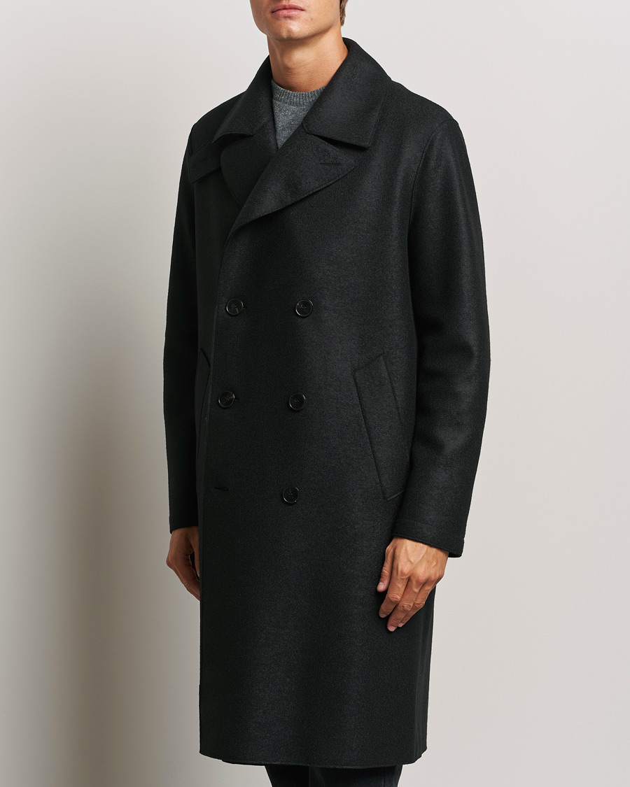 Homme | Business & Beyond - Casual | Harris Wharf London | Pressed Wool Long Peacoat Black