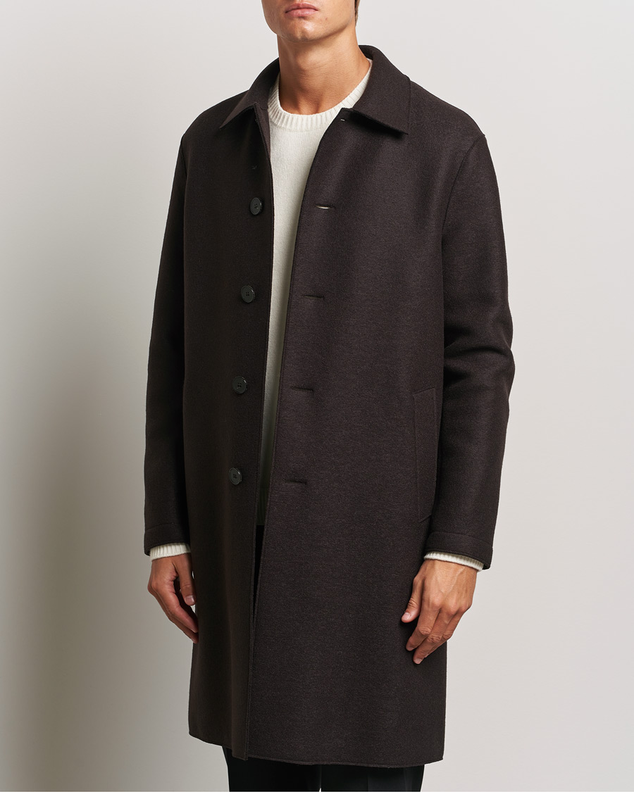 Homme |  | Harris Wharf London | Pressed Wool Mac Coat Dark Brown