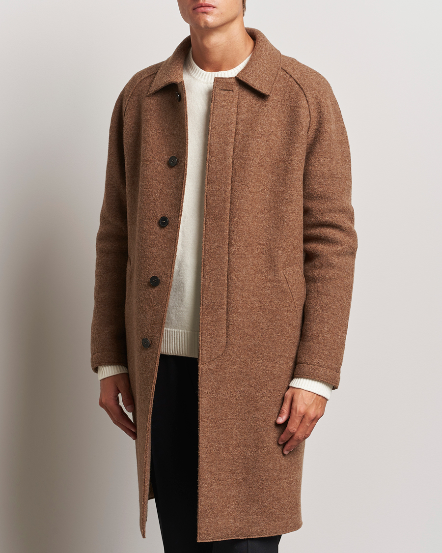 Homme |  | Harris Wharf London | Boiled Wool Raglan Coat Caramel Melange