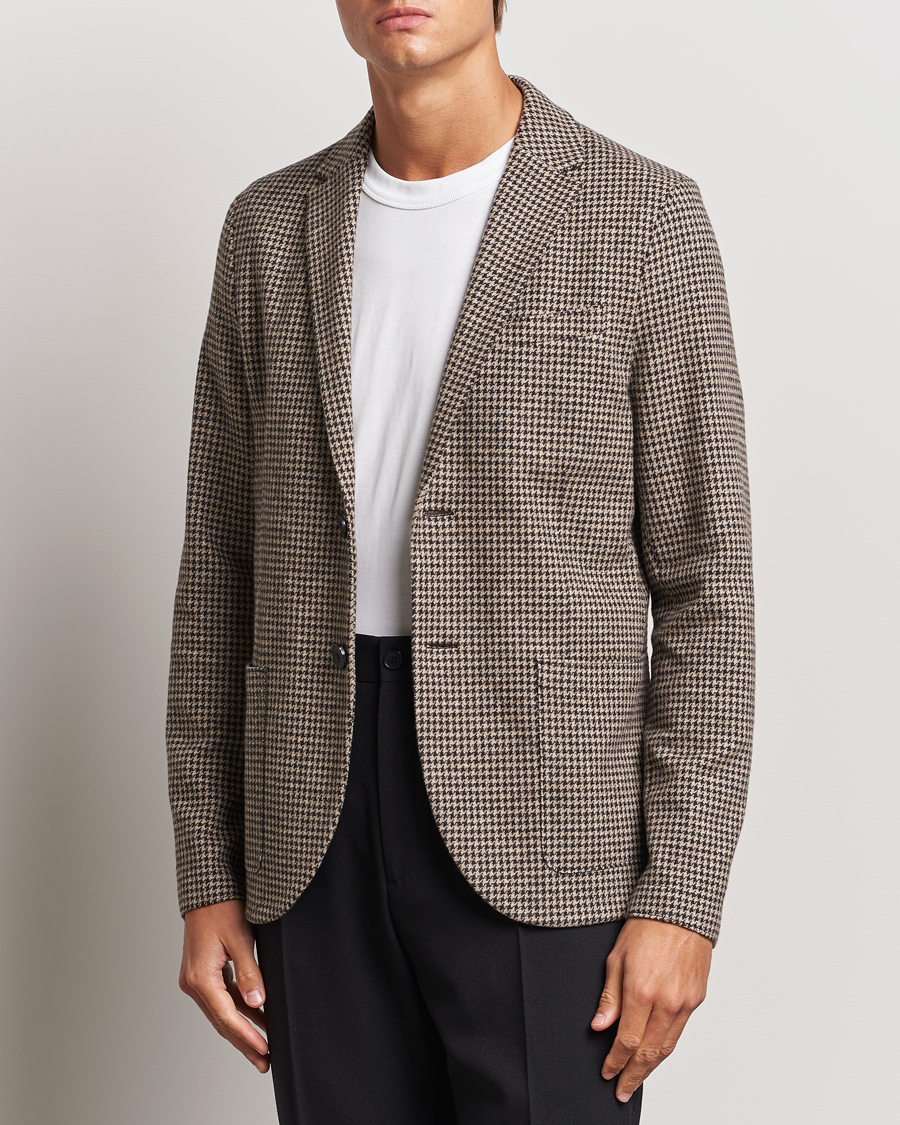 Homme |  | Harris Wharf London | Two Button Houndstooth Blazer Beige