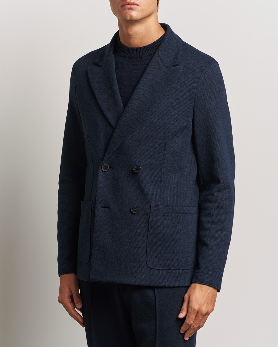 Homme | Business & Beyond - Casual | Harris Wharf London | Double Breasted Peak Lapel Jersey Blazer Navy Twill