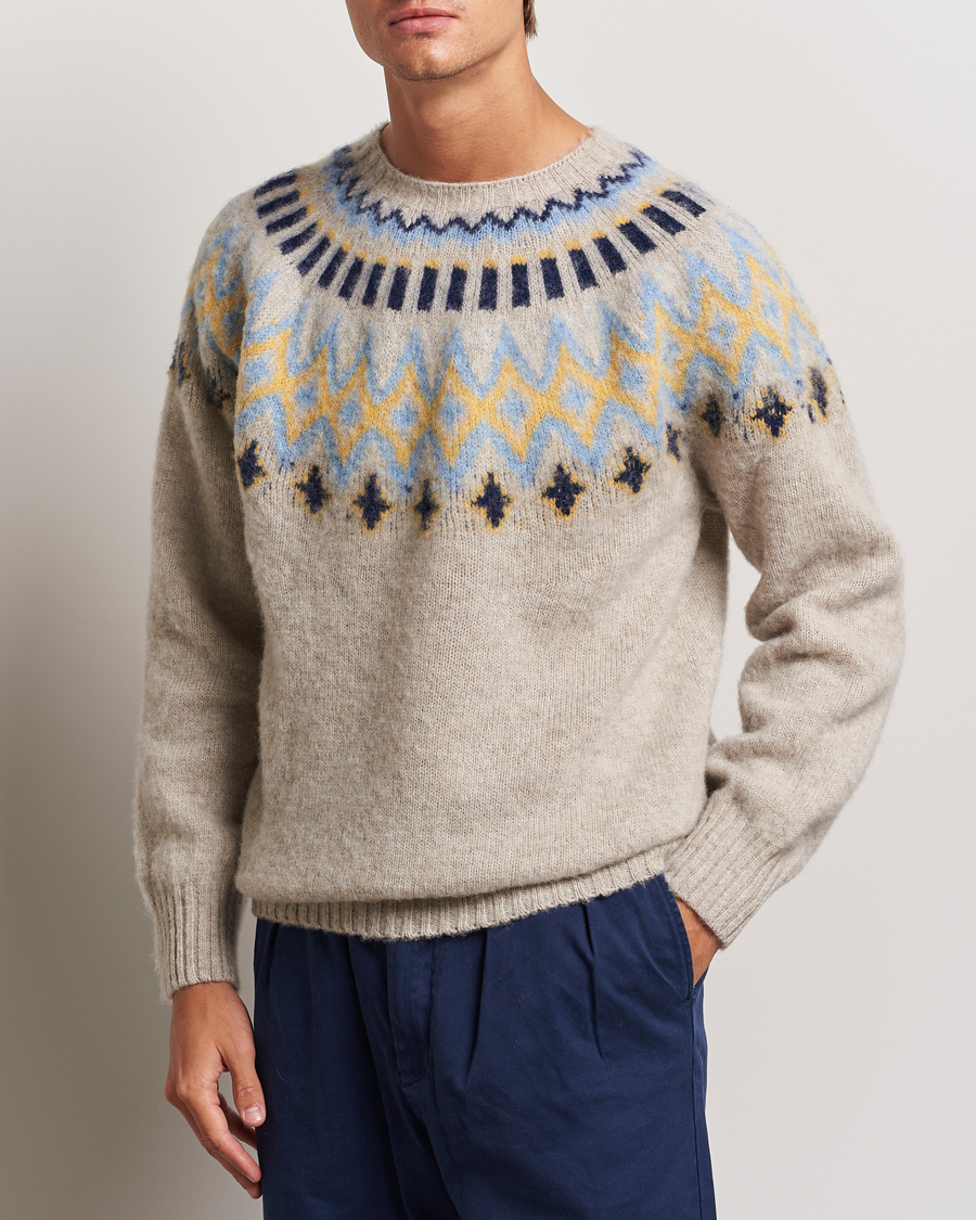 Homme |  | Howlin\' | Brushed Wool Fair Isle Crew Sweater Cosmic Latte