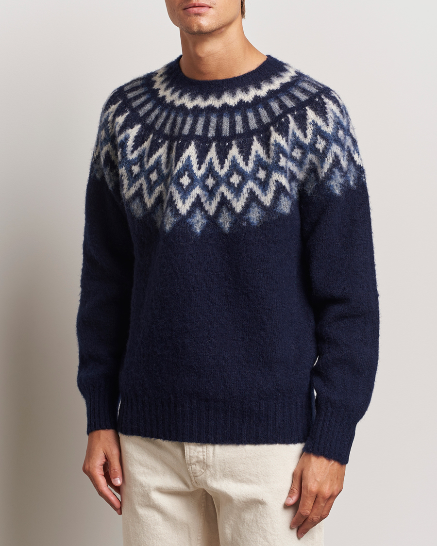 Homme |  | Howlin\' | Brushed Wool Fair Isle Crew Sweater Denim