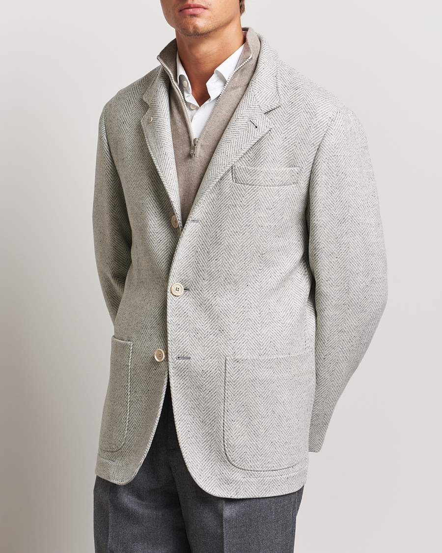 Homme |  | Brunello Cucinelli | Cashmere Herringbone City Jacket Pearl Grey