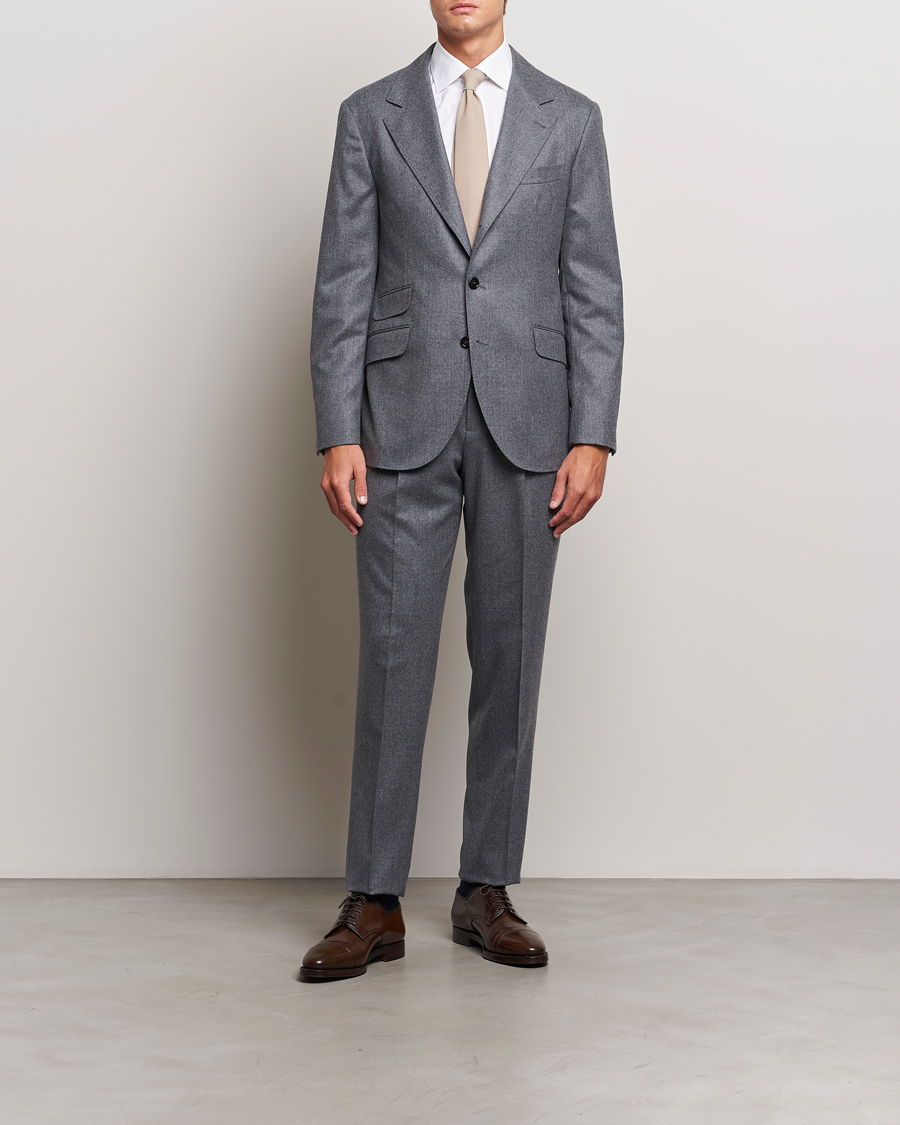 Homme |  | Brunello Cucinelli | Single Breasted Flannel Suit Grey Melange