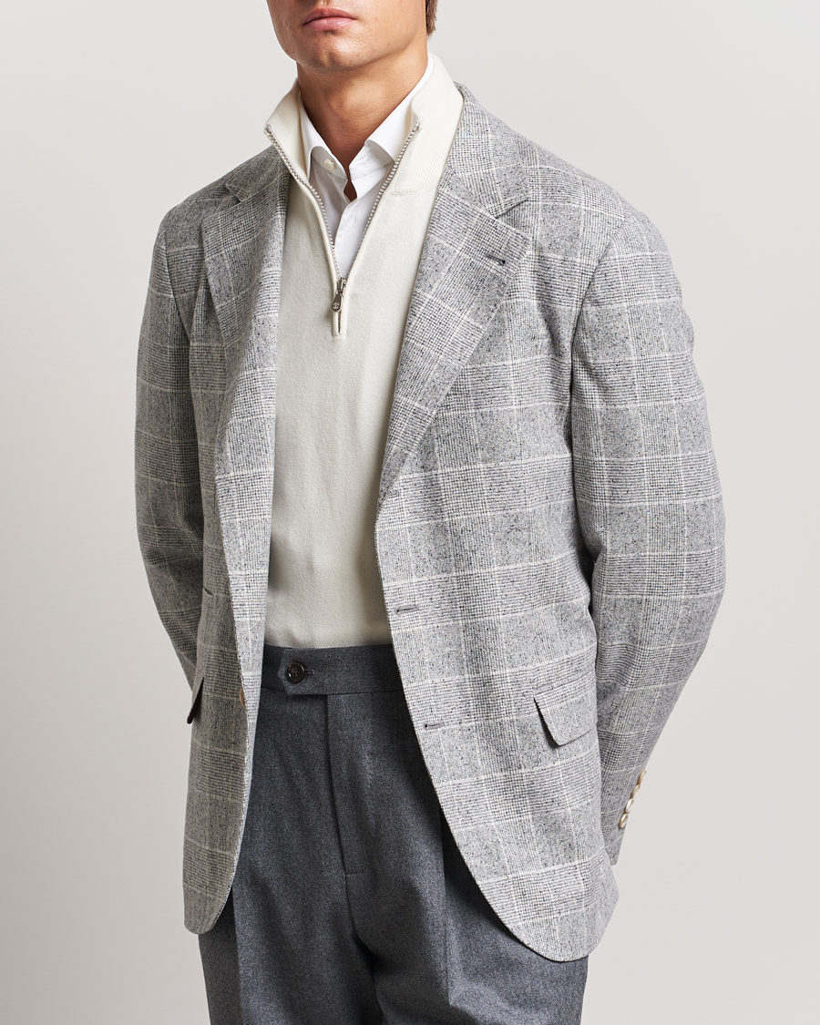 Homme |  | Brunello Cucinelli | Single Breasted Check Blazer Pearl Grey